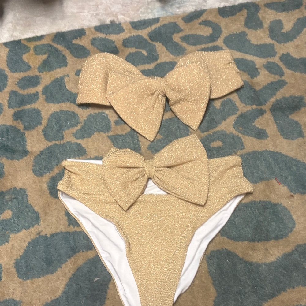Beach Riot Gold Shimmer Bow Bikini Set